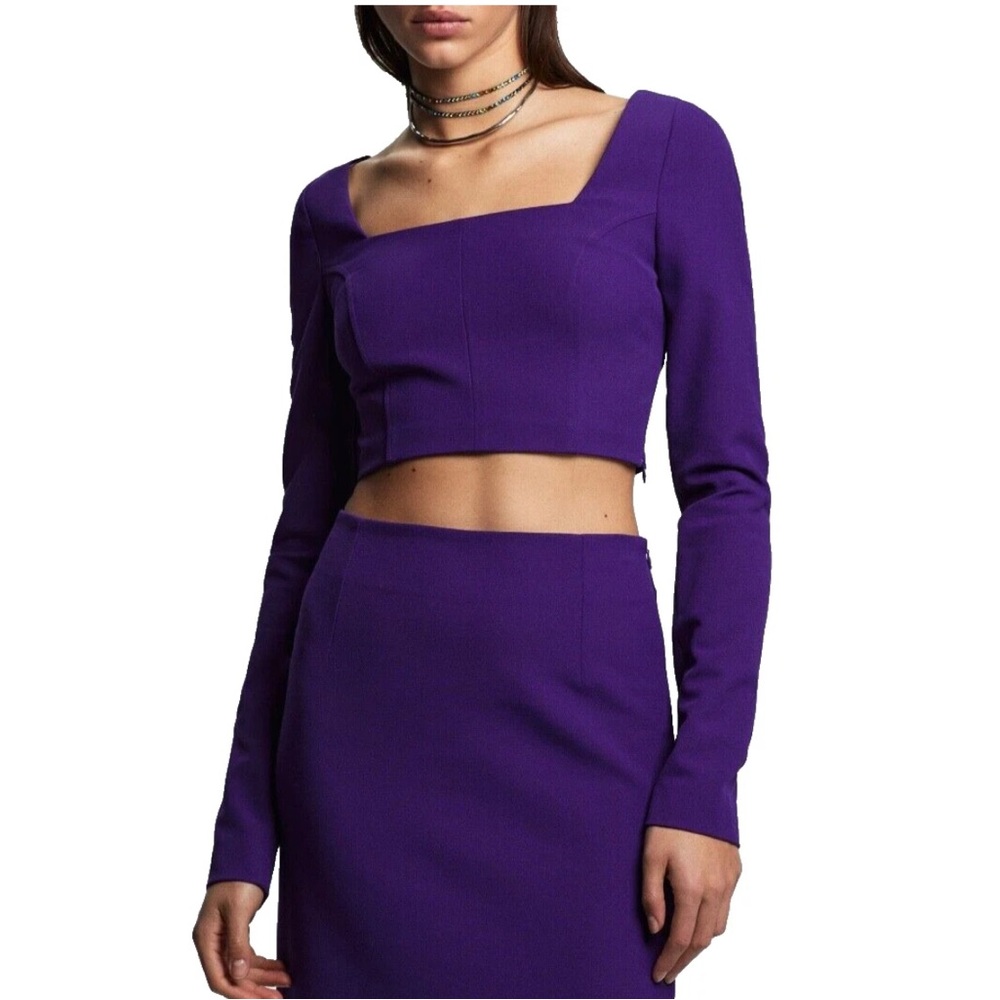 Zara Purple Long Sleeve Cropped‎ Crop Top Blouse Small Going Out Date Night